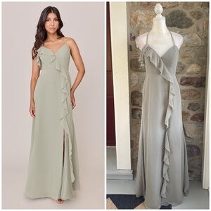 NWT Revelry Paloma Chiffon Maxi Dress Silver Sage Womens 6
